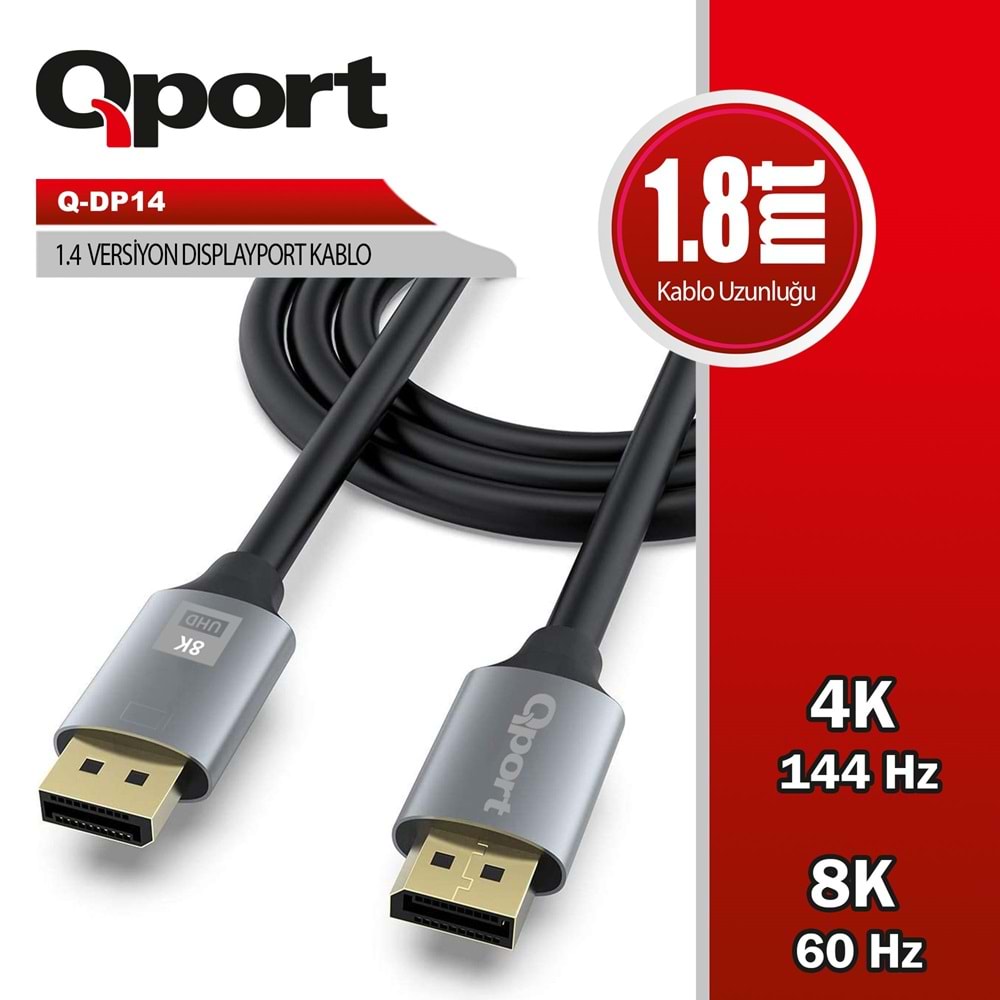 Qport Q-DP14 1,8m Displayport 1,4V kablo