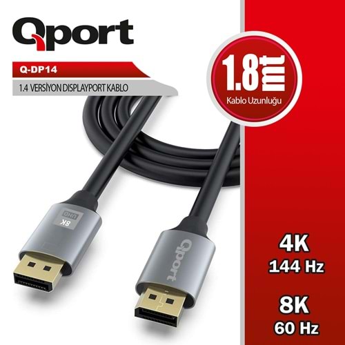 Qport Q-DP14 1,8m Displayport 1,4V kablo