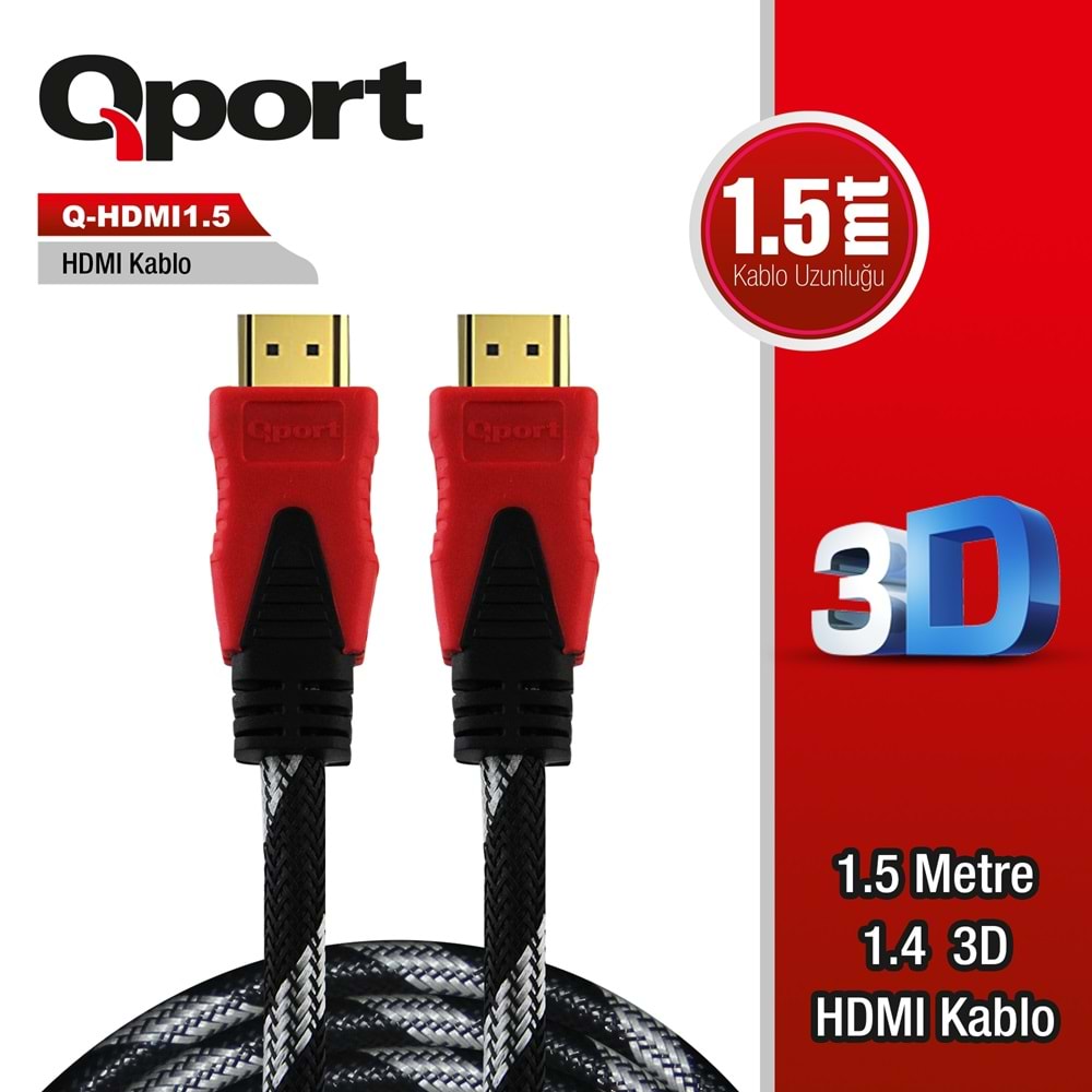 Qport Q-HDMI1.5 1,5m HDMI Altın uçlu 3D V1.4 kablo