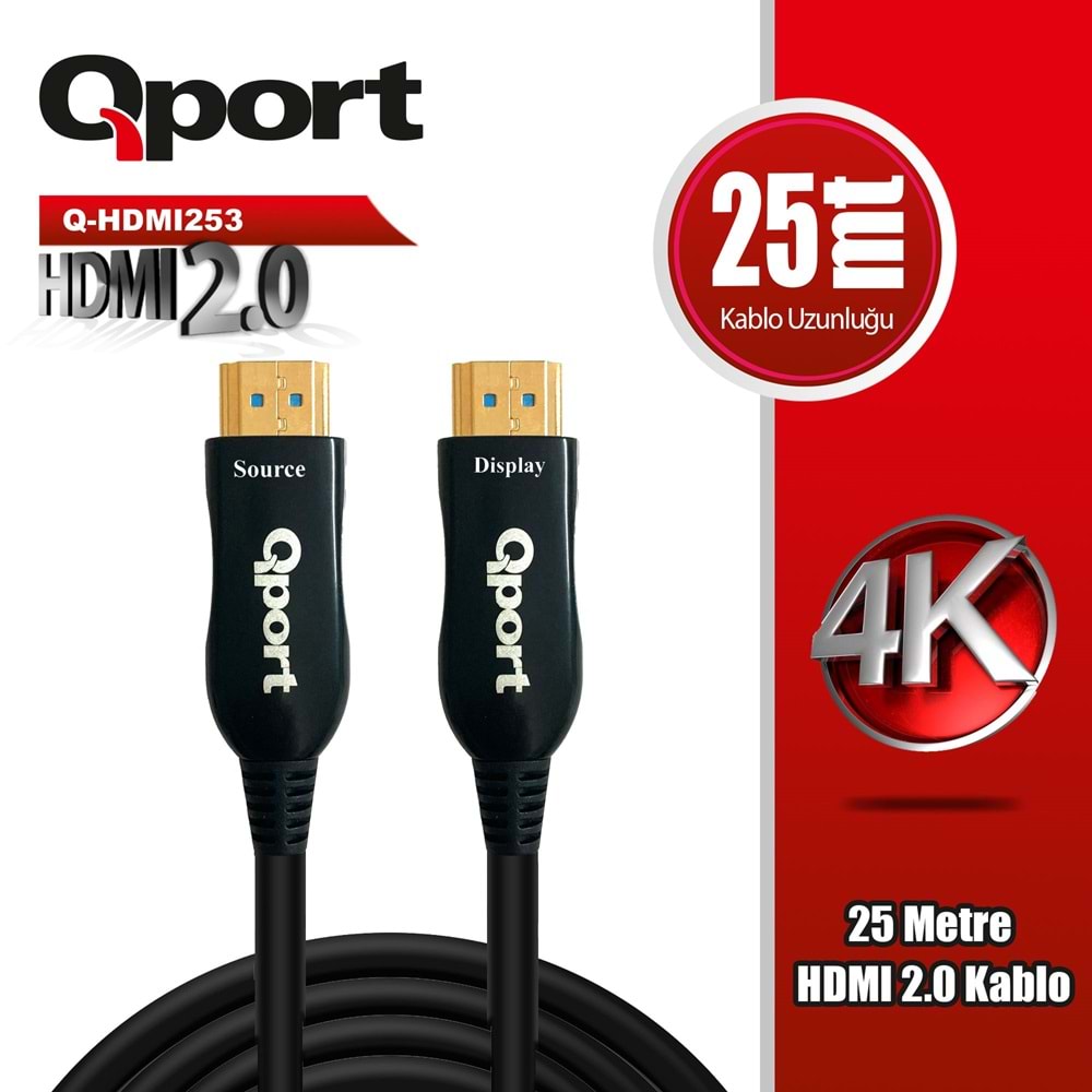 Qport Q-HDMI253 25m HDMI 2.0V 4K 60 Hz Altın uçlu