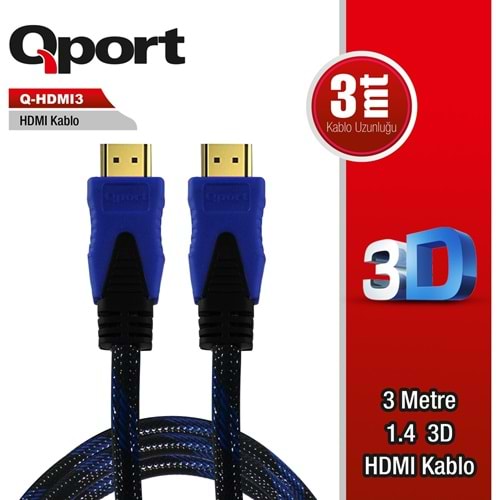 Qport Q-HDMI3 3m HDMI Altın uçlu 3D V1.4 kablo
