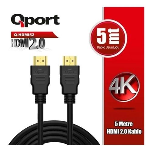 Qport Q-HDMI52 5m HDMI 2.0V 4K 60 Hz Altın uçlu kablo