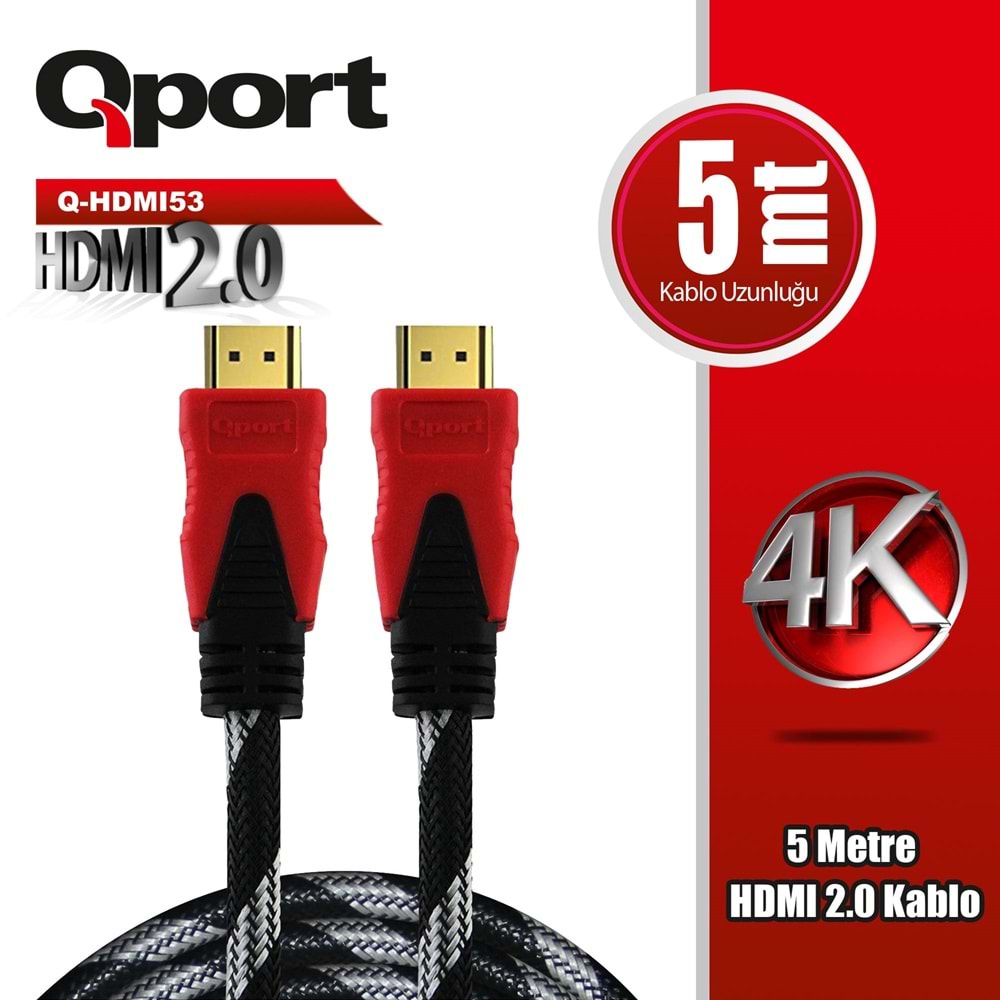 Qport Q-HDMI53 5m HDMI 2.0V 4K 60 Hz Altın uçlu
