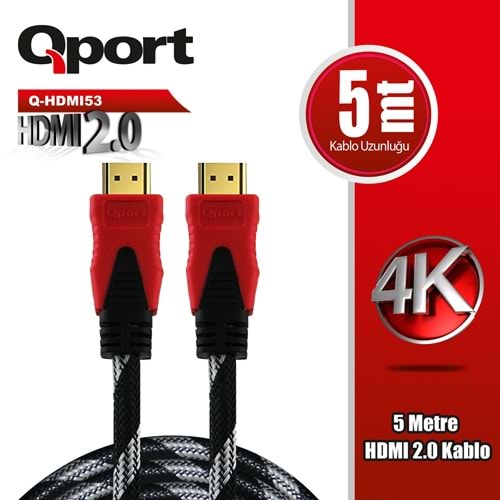 Qport Q-HDMI53 5m HDMI 2.0V 4K 60 Hz Altın uçlu