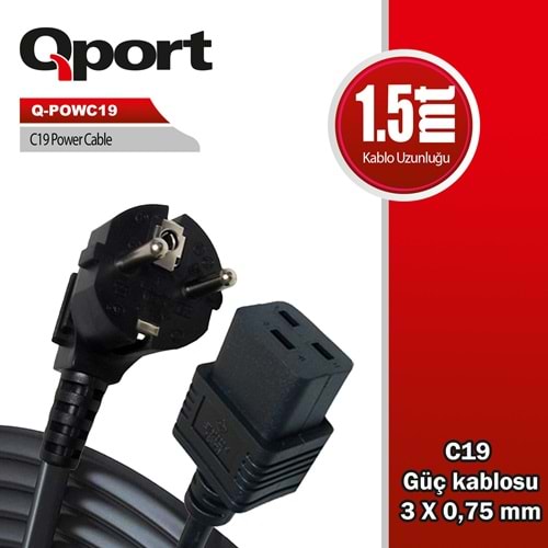 Qport Q-POWC19 1.5m C19 3*075mm power kablosu