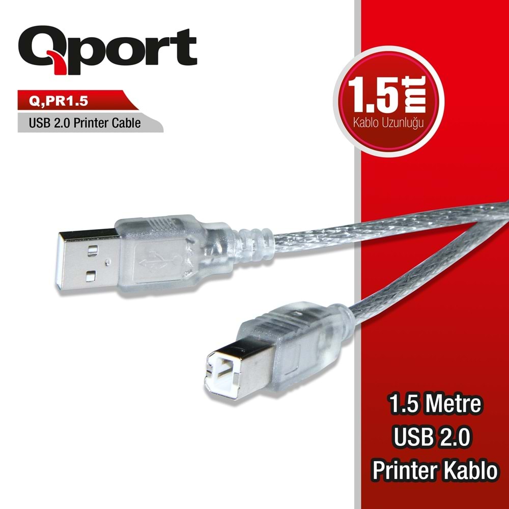 Qport Q-PR1.5 1,5m USB 2.0 Yazıcı kablosu