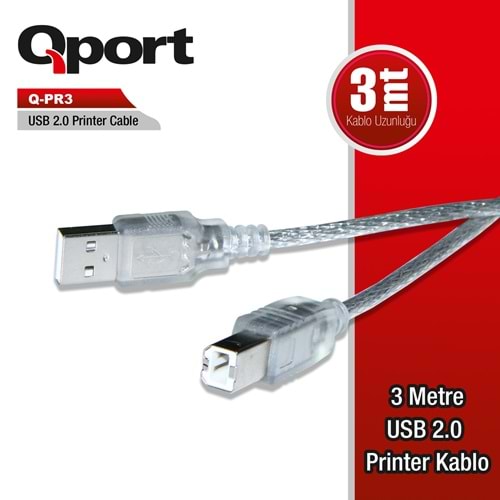 Qport Q-PR3 3m USB 2.0 Yazıcı kablosu