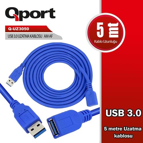 Qport Q-UZ3050 5m USB3.0 Uzatma kablosu
