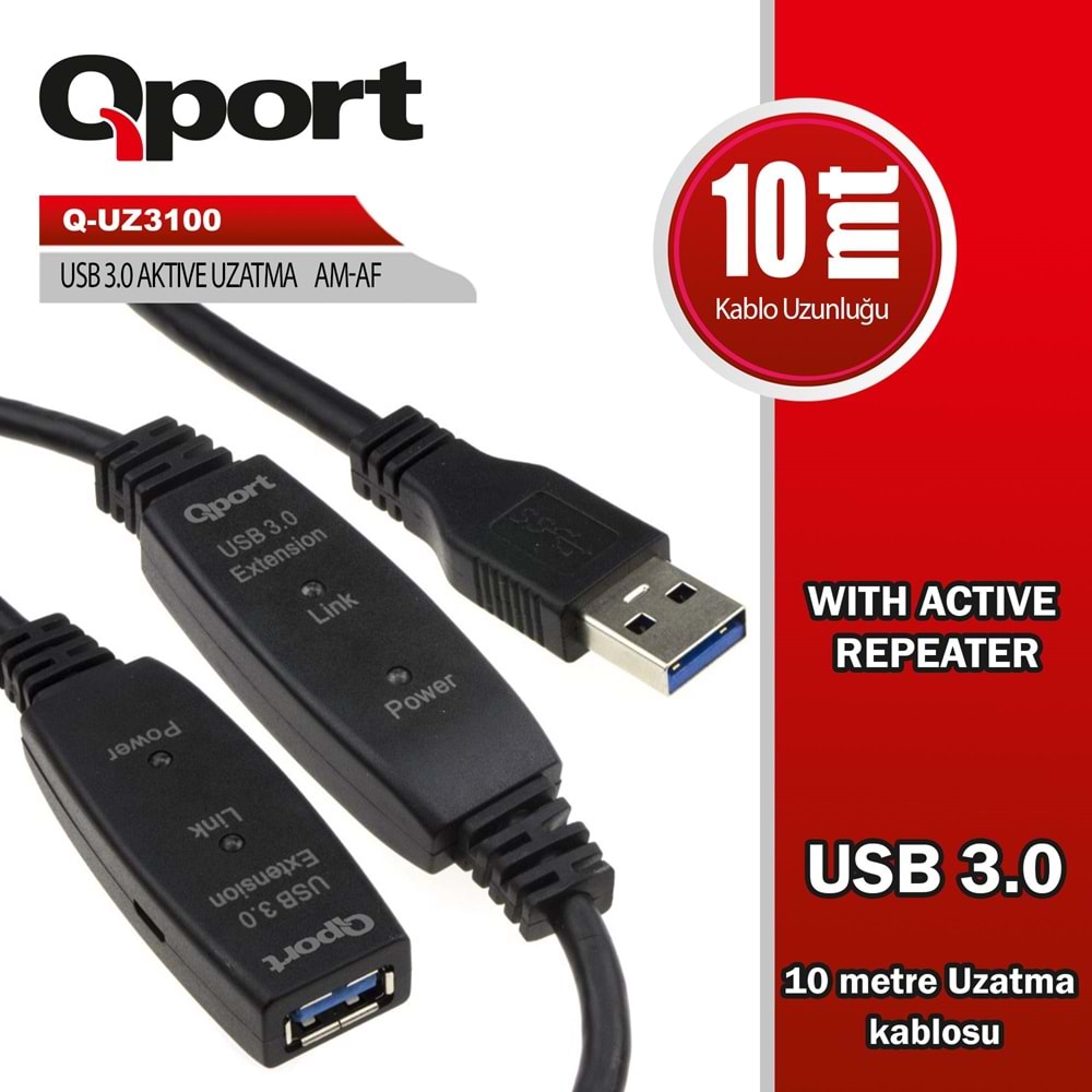 Qport Q-UZ3100 10m USB3.0 Uzatma kablosu