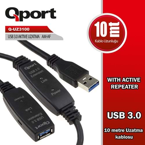 Qport Q-UZ3100 10m USB3.0 Uzatma kablosu