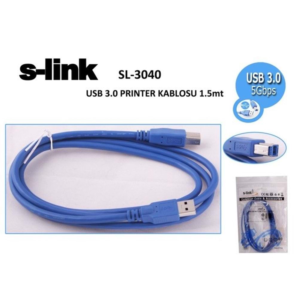 S-Link SL-3040 1,5m Usb3.0 YazıcıKablosu A(E)/B(E)