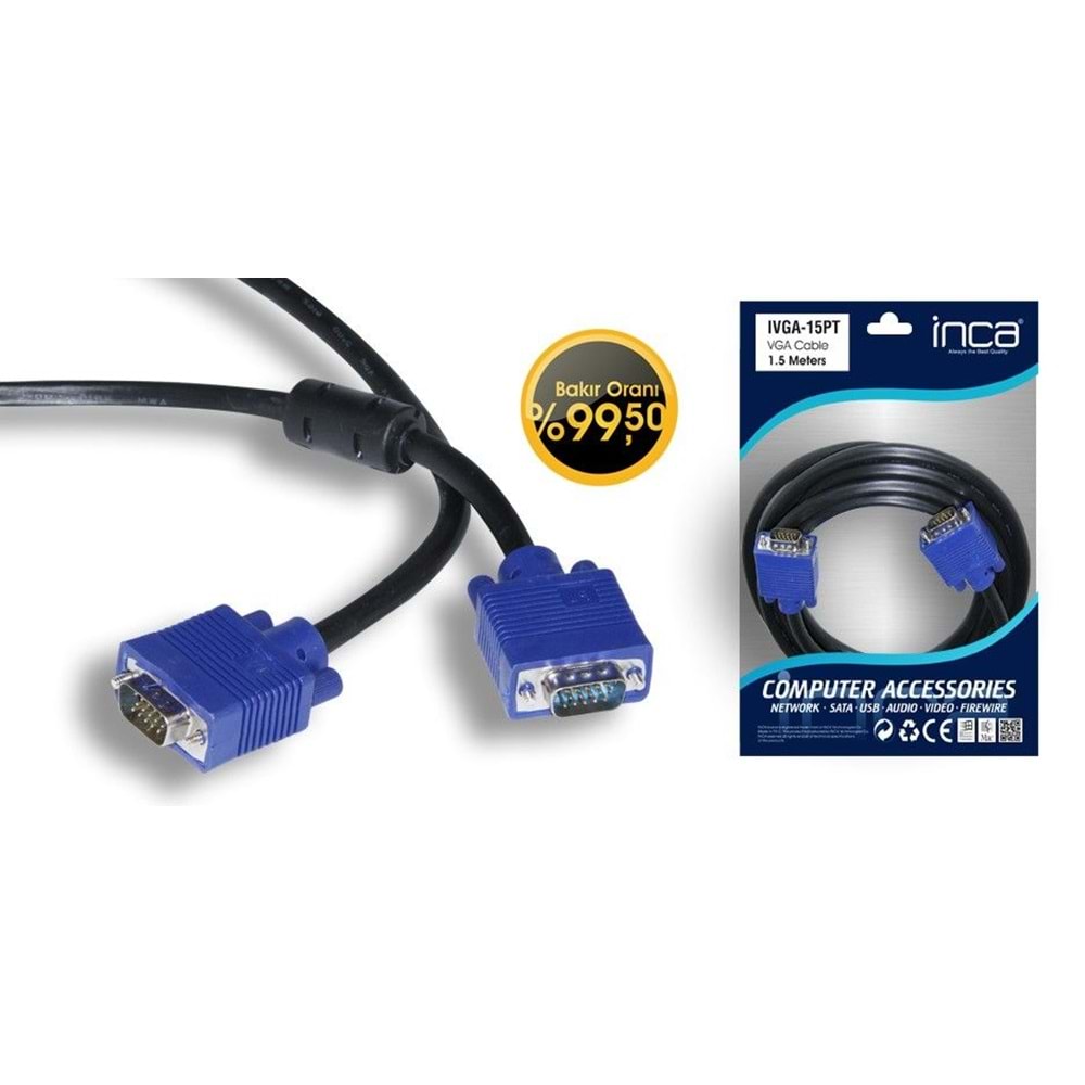 Inca IVGA-15PT 1,5m Feritli VGA Kablosu