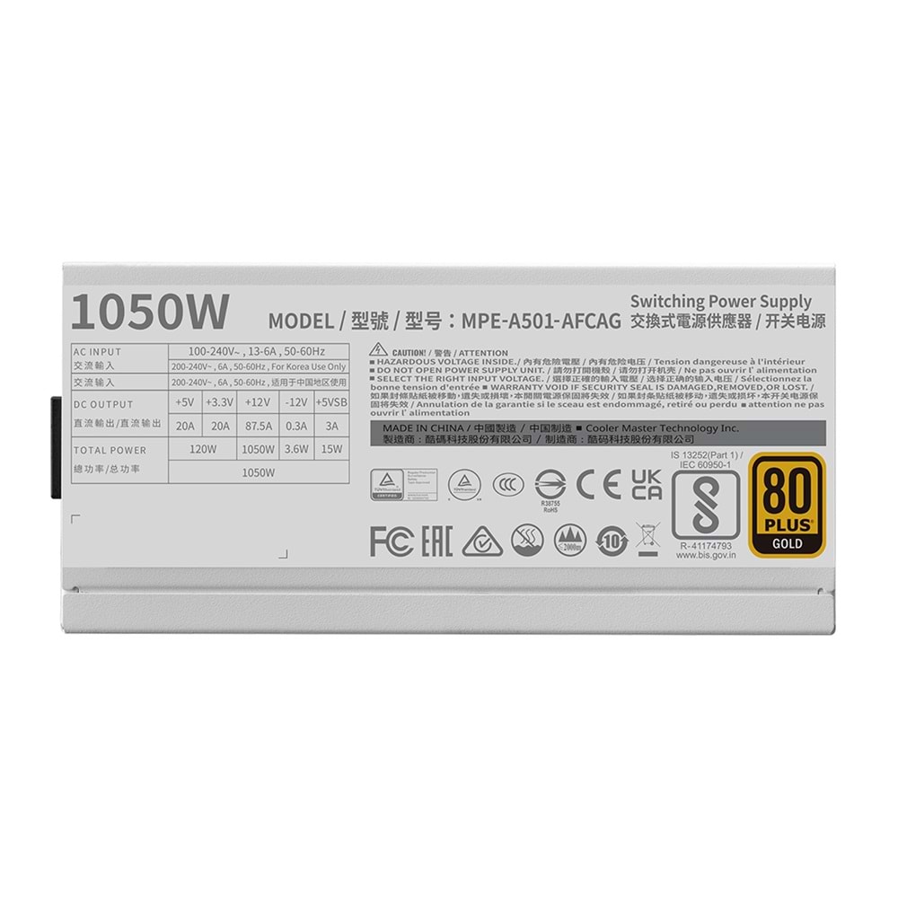 COLERMASTER 1050W 80+ GOLD MWE V2 MPE-A501-AFCAG-3EGEU Tam Modüler Power Supply Beyaz