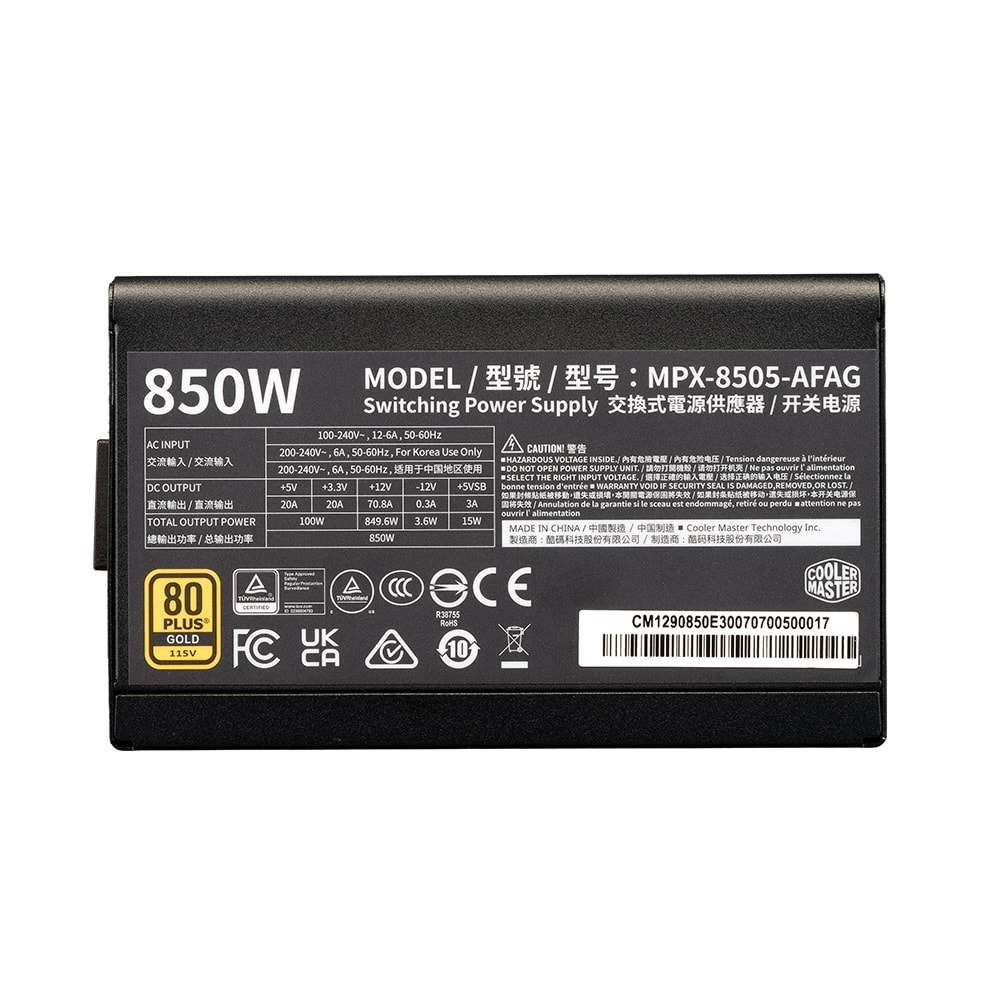 COOLERMASTER 850W 80+ GOLD ELITE MPX-8505-AFAG-BEU PCIE 5.0 Tam Modüler Power Supply