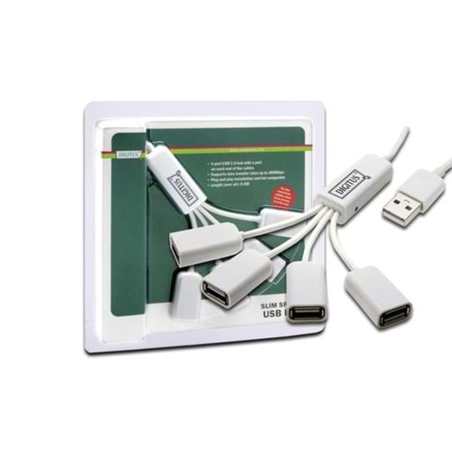 Digitus DA-70216 USB2.0 4'lü Kablo şeklinde beyaz hub