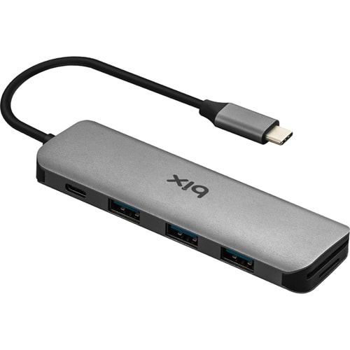 Bix BX08HB 6'li USB Type-C Docking Station (Giriş:USB Tip-C => Çıkış:3*USB3.0+SD+M.SD+PD)