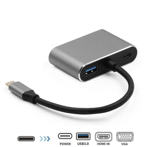 Daytona FC-02 4'lü USB Type-C Docking Station (Giriş:USB Tip-C => Çıkış:Usb3.0+Hdmi+Vga+Pd)