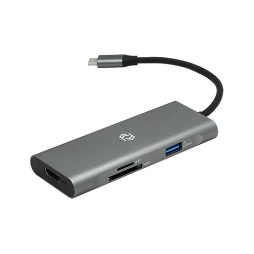 Frisby FA-7712TC 7'li USB Type-C Docking Station (Giriş:USB Tip-C=>Çıkış:HDMI+3*USB3.0+SD+TF+PD)