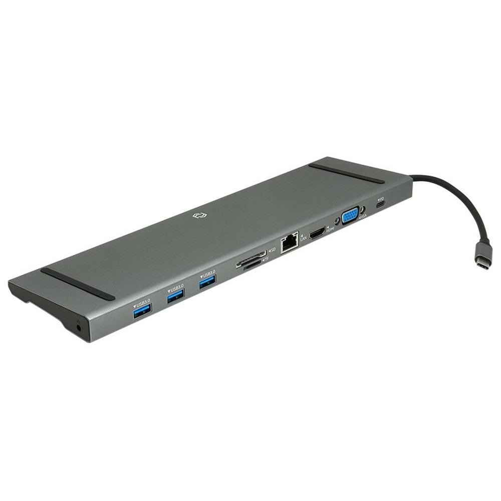 Frisby FA-7720TC 10'lu USB Type-C Docking Station Type-C=>HDMI+Lan+VGA+3*USB3.0+AUX3,5+SD+TF+PD)