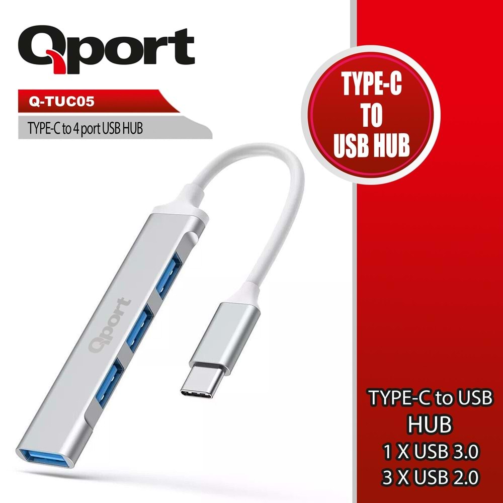 Qport Q-TUC05 Tip-C=>4'lü(1*3.0+3*2.0)USB çoklayıc