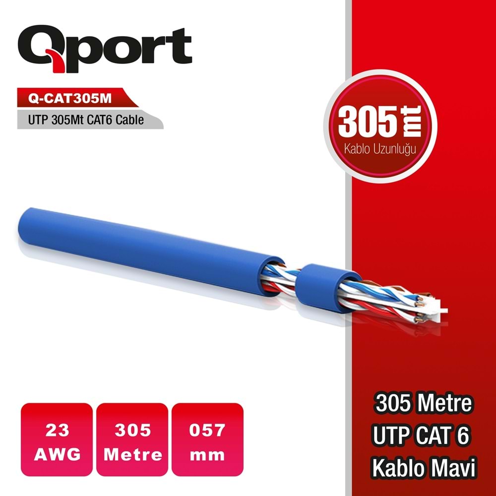 Qport Q-CAT6M 305m CAT6 mavi 23AWG kablo