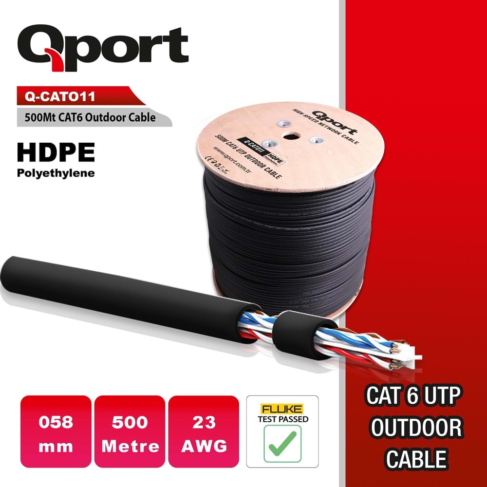 Qport Q-CATO11 500m CAT6 dış ortam siyah 23AWG,058 mm kablo