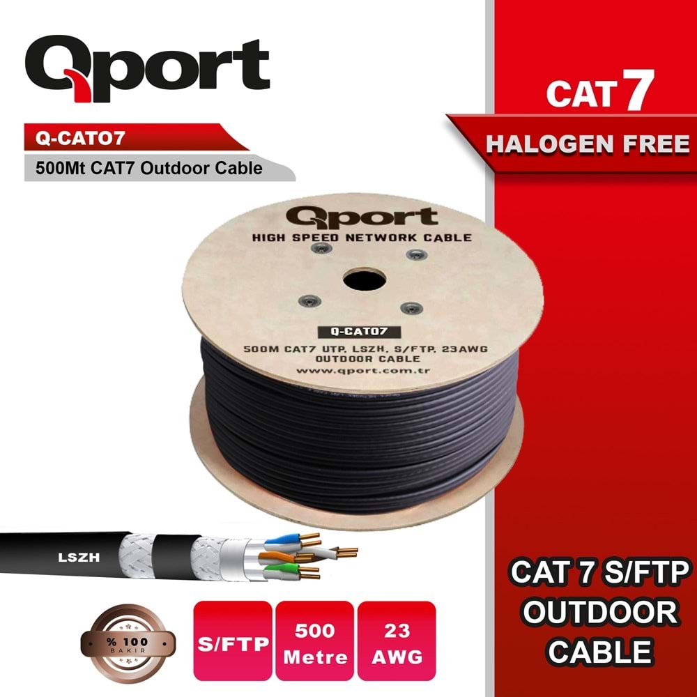 Qport Q-CATO7 500m CAT 7 S/FTP siyah 23AWG LSOH kablo