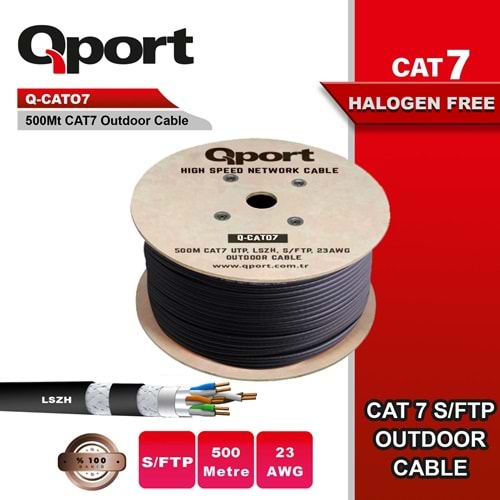 Qport Q-CATO7 500m CAT 7 S/FTP siyah 23AWG LSOH kablo