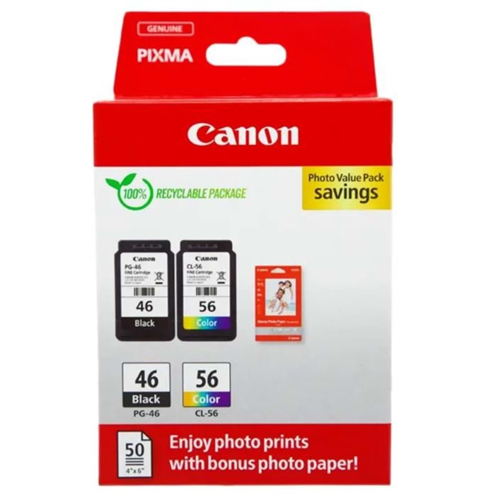 Canon pg-46/cl-56 2'li paket kartuş (kağıt hediye) Siyah+Renkli (Orjinal)