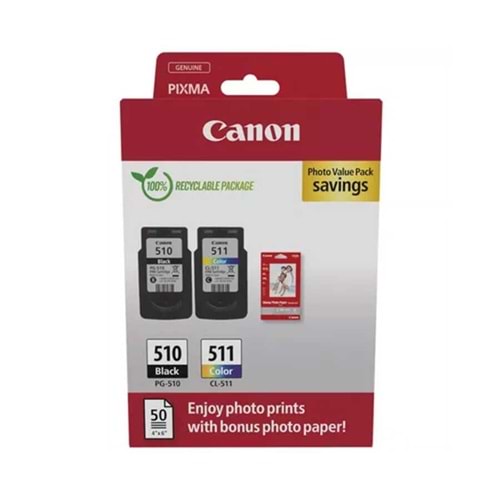 Canon pg-510bk+cl-511 2'li paket (kağıt hediyeli)