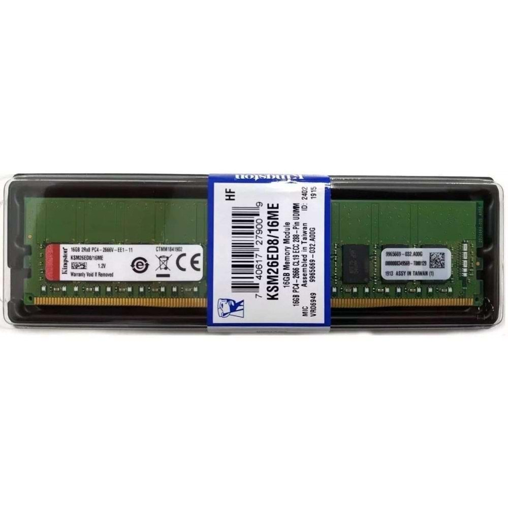 KINGSTON DDR4 ECC UDIMM 16GB 2666Mhz KSM26ED8/16HD 2Rx8 Sunucu Ram