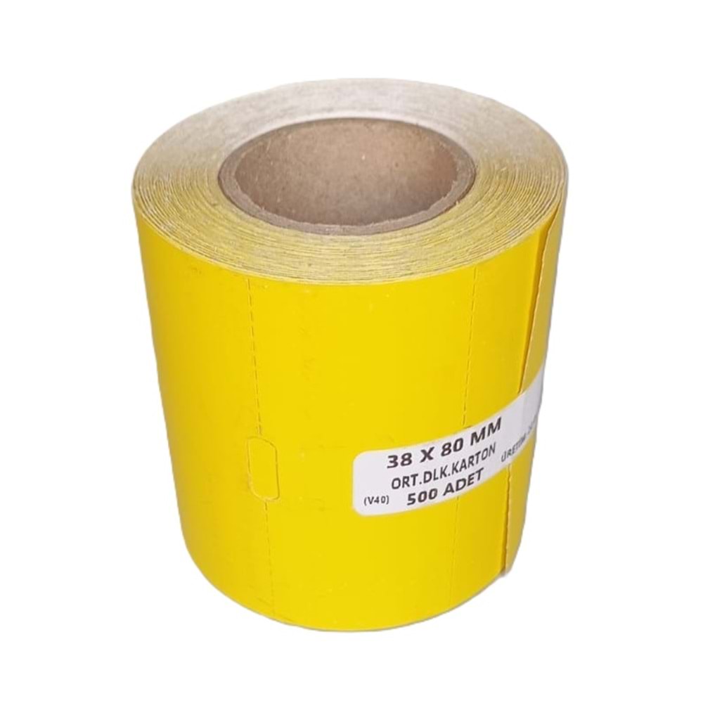 38X80 TERMAL ORTA ÇENTİKLİ BARKOD RAF ETİKETİ 500 ADET SARI