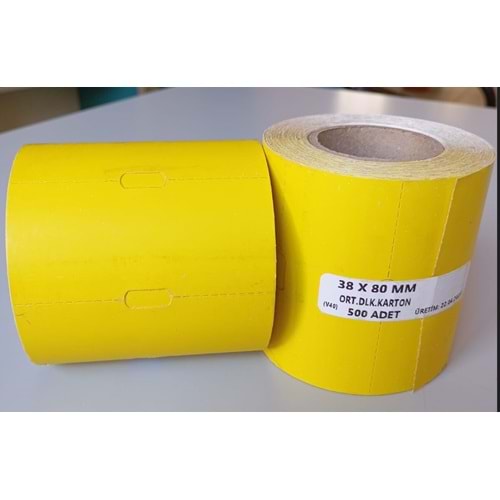 38X80 TERMAL ORTA ÇENTİKLİ BARKOD RAF ETİKETİ 500 ADET SARI
